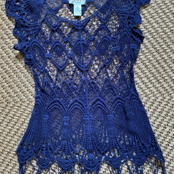 Navy Blue Crochet Top - Picture 3 of 3